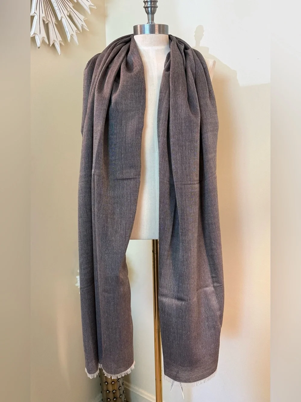 Lanvin Unisex Brown Fringe Trim Scarf